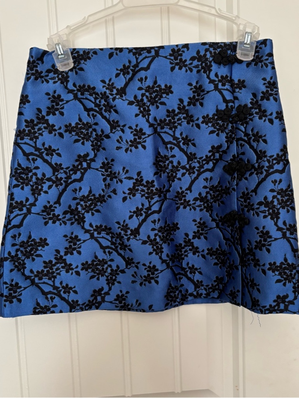 Zara Black Floral Jacquard on Blue Mini Skirt